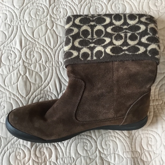 Coach Tatum Signature C Wool and Sued Brown Boots, Size 8 - Picture 5 of 13